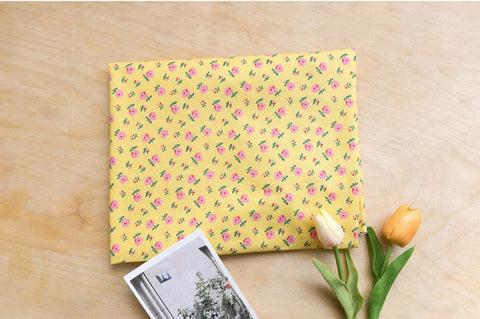 Moly Flower Cotton Fabric in Yellow, Quality Korean Fabric - Fabric By the Yard / 54652