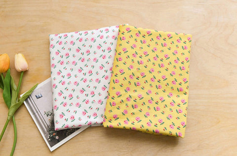 Moly Flower Cotton Fabric in White, Quality Korean Fabric - Fabric By the Yard / 54651