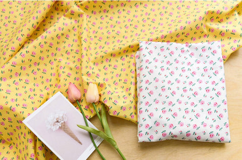 Moly Flower Cotton Fabric in White, Quality Korean Fabric - Fabric By the Yard / 54651