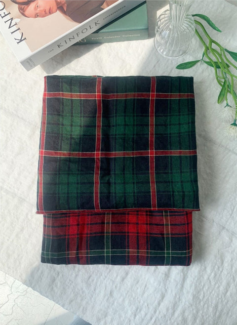 Wide Width Checkered 100% Linen Fabric, Korean Fabric - Green or Red - By the Yard / 54514