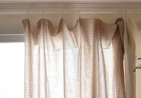 Wide Width Prewashed Cotton-Linen Blend Fabric in French Red Checks or Stripes - By the Yard / 10778