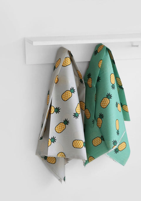 Pineapples Wide Width Waterproof Fabric - On Mint or Gray - Quality Korean Fabric - By the Yard / 54468