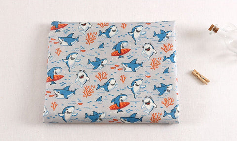 Jaws Matte Laminated Cotton Fabric - In Blue or Gray - Quality Korean Fabrics - By the Yard / 54433
