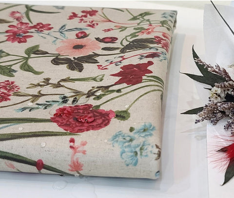 Wildflowers Matte Laminated Wide Width Linen Fabric - Quality Korean Fabrics - By the Yard / 54436
