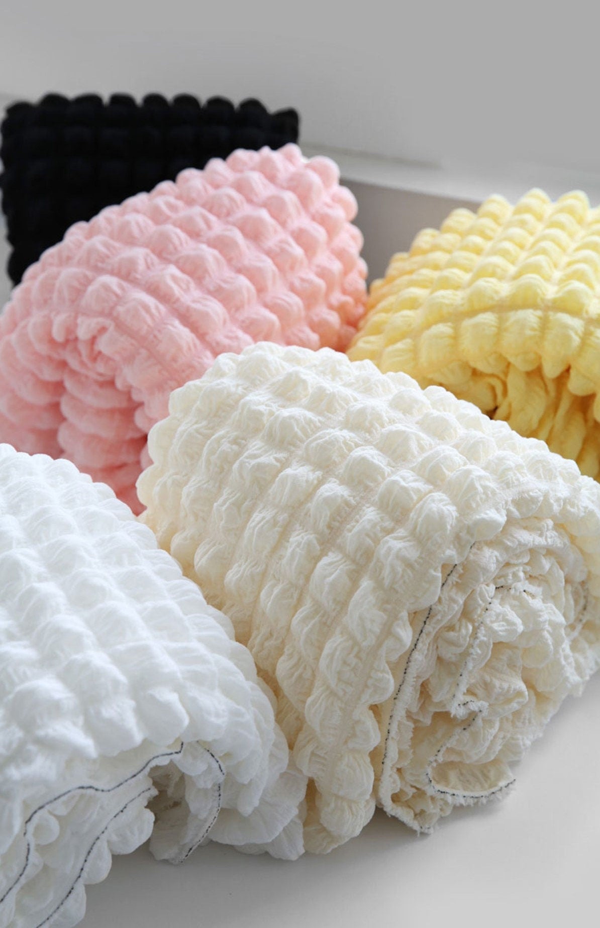 Fluffy Popcorn Waffle Stretchy Shirred Poly Fabric - In 5 Colors– Land ...