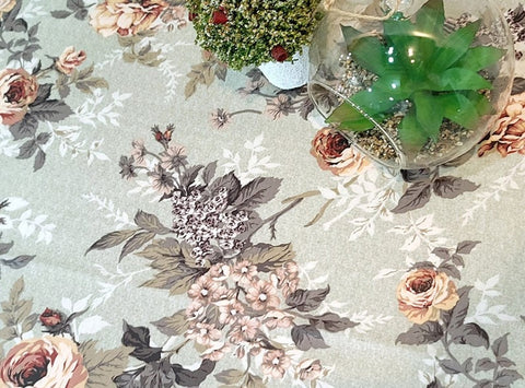 Rose Floral Laminated Wide Width Linen Fabric In Light Khaki - Quality Korean Fabric By the Yard / 54440