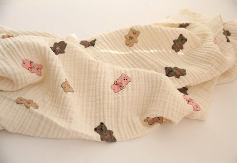 Teddy Bears Cotton Blend Triple Gauze Fabric, Wrinkled Gauze, Teddy Bear Fabric in 2 Styles Quality Korean Fabric By the Yard / 52678