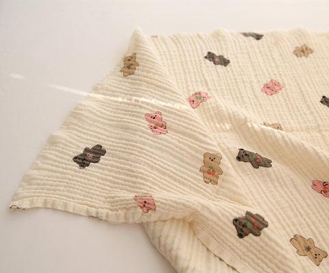 Teddy Bears Cotton Blend Triple Gauze Fabric, Wrinkled Gauze, Teddy Bear Fabric in 2 Styles Quality Korean Fabric By the Yard / 52678