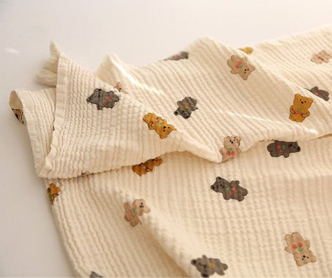 Teddy Bears Cotton Blend Triple Gauze Fabric, Wrinkled Gauze, Teddy Bear Fabric in 2 Styles Quality Korean Fabric By the Yard / 52678