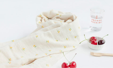 Two Cherries Pre-washed Wide Width Cotton Double Gauze Fabric, Two Layers Cotton Gauze Fabric, Quality Korean Fabric - By the Yard / 51032