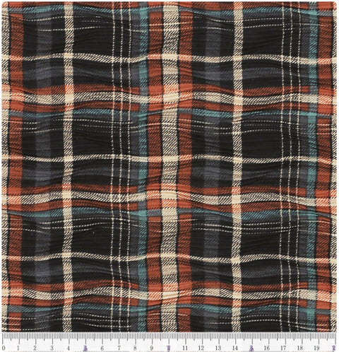 Plaid Checkered Poly Wide Width Fabric with Ribbed Wave Pleats - In Black Watch - Quality Korean Fabric By the Yard - 53724GJ