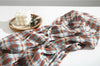 Plaid Checkered Poly Wide Width Fabric with Ribbed Wave Pleats - In Brick Orange - Quality Korean Fabric By the Yard - 53726GJ