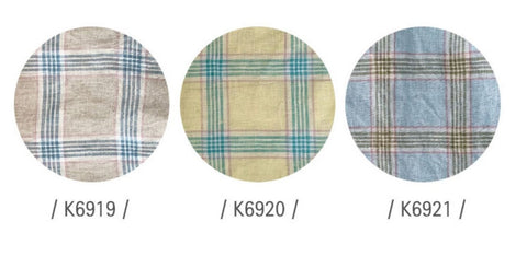 Wide Width Checkered 100% Linen Fabric, Korean Fabric - Beige, Yellow, Blue - By the Yard / 54512