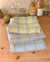 Wide Width Checkered 100% Linen Fabric, Korean Fabric - Beige, Yellow, Blue - By the Yard / 54512