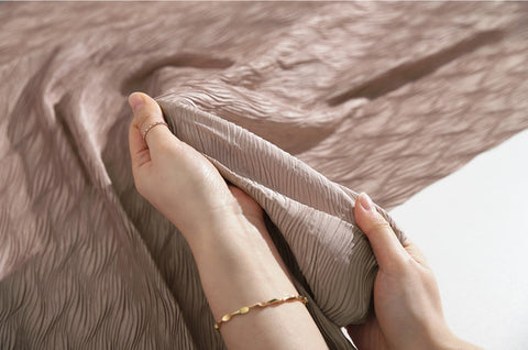 Ribbed Wave Pleated Polyester Wide Width Fabric - In Indi-pink - Quality Korean Fabric By the Yard / 53721GJ