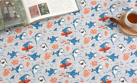 Jaws Matte Laminated Cotton Fabric - In Blue or Gray - Quality Korean Fabrics - By the Yard / 54433