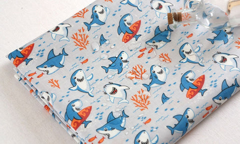 Jaws Matte Laminated Cotton Fabric - In Blue or Gray - Quality Korean Fabrics - By the Yard / 54433