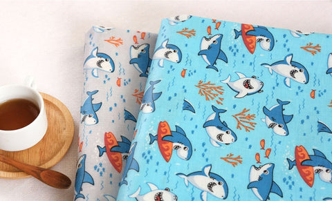 Jaws Matte Laminated Cotton Fabric - In Blue or Gray - Quality Korean Fabrics - By the Yard / 54433