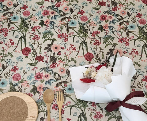 Wildflowers Matte Laminated Wide Width Linen Fabric - Quality Korean Fabrics - By the Yard / 54436