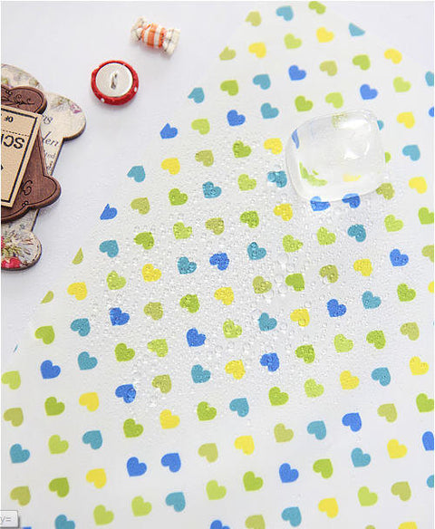 Waterproof Fabric Colorful Hearts Green Tone per Yard 24620