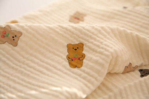 Teddy Bears Cotton Blend Triple Gauze Fabric, Wrinkled Gauze, Teddy Bear Fabric in 2 Styles Quality Korean Fabric By the Yard / 52678