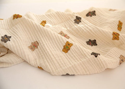 Teddy Bears Cotton Blend Triple Gauze Fabric, Wrinkled Gauze, Teddy Bear Fabric in 2 Styles Quality Korean Fabric By the Yard / 52678