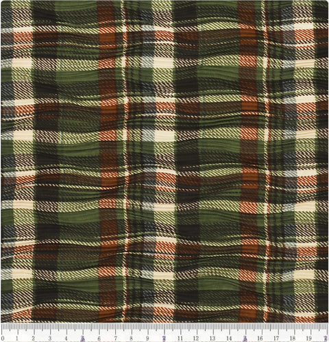 Plaid Checkered Poly Wide Width Fabric with Ribbed Wave Pleats - In Green - Quality Korean Fabric By the Yard - 53722GJ