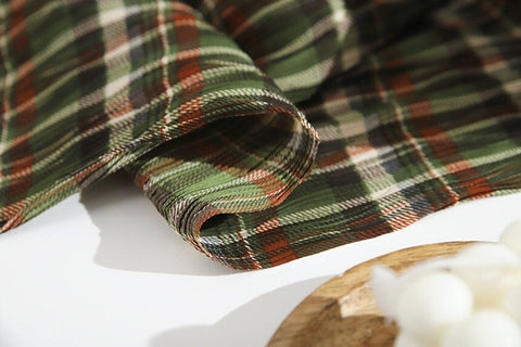 Plaid Checkered Poly Wide Width Fabric with Ribbed Wave Pleats - In Green - Quality Korean Fabric By the Yard - 53722GJ