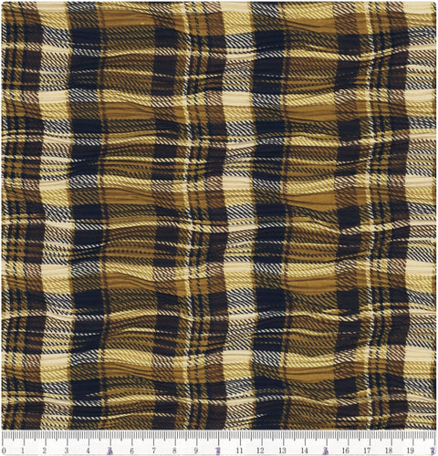Plaid Checkered Poly Wide Width Fabric with Ribbed Wave Pleats - In Mustard - Quality Korean Fabric By the Yard - 53723GJ
