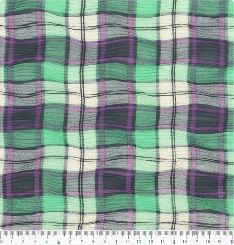 Plaid Checkered Poly Wide Width Fabric with Ribbed Wave Pleats - In Mint Green - Quality Korean Fabric By the Yard - 53725GJ
