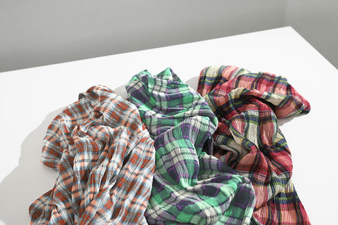 Plaid Checkered Poly Wide Width Fabric with Ribbed Wave Pleats - In Mint Green - Quality Korean Fabric By the Yard - 53725GJ