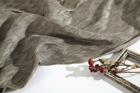 Ribbed Wave Pleated Polyester Wide Width Fabric - In Plain Grey - Quality Korean Fabric By the Yard / 53712GJ