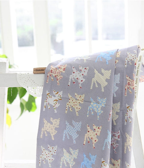 Country Fawn Cotton Fabric in Blue Grey - Quality Korean Fabric By the Yard / 57147