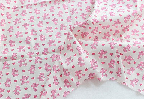 Pink Bears Cotton Fabric, Heart - White, Mint, Yellow - Animal Print Cotton Fabric, Quality Korean Fabric - Cotton Fabric By the Yard /56620