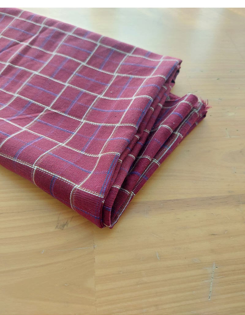 Checker Cotton Fabric, Burgandy Fabric, Yarn Dyed Cotton Fabric– Land ...