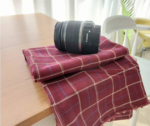 Checker Cotton Fabric, Burgandy Fabric, Yarn Dyed Cotton Fabric, Quality Korean Fabric - Fabric By the Yard /56656