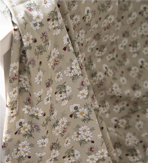 Flowers Cotton Fabric, Wide Width 62", Floral Fabric, Gray Flowers Cotton Fabric, Quality Korean Fabric - Fabric By the Yard /54006