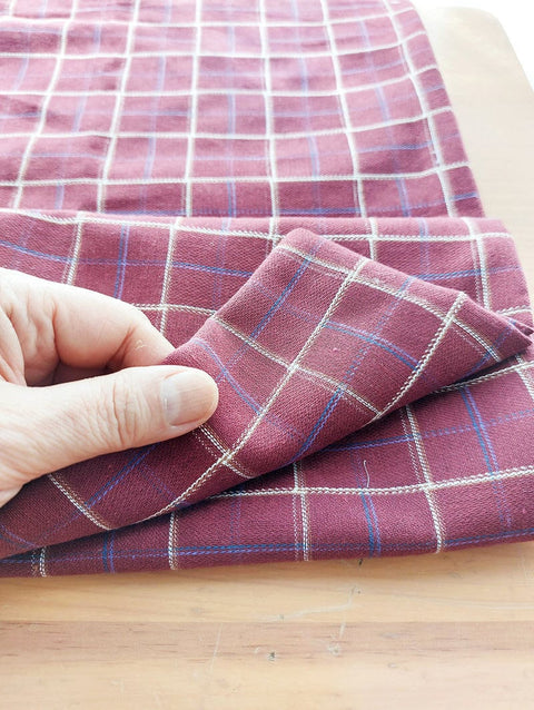 Checker Cotton Fabric, Burgandy Fabric, Yarn Dyed Cotton Fabric, Quality Korean Fabric - Fabric By the Yard /56656