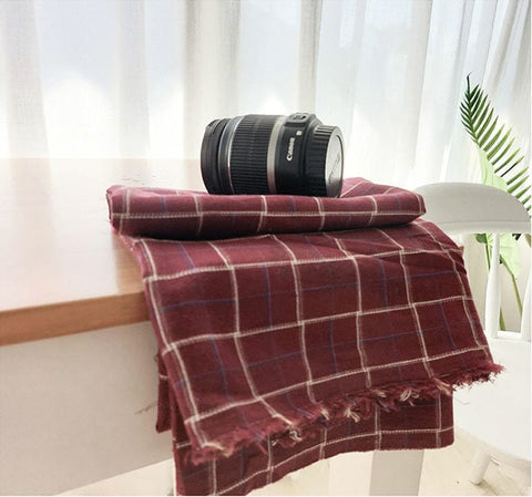 Checker Cotton Fabric, Burgandy Fabric, Yarn Dyed Cotton Fabric, Quality Korean Fabric - Fabric By the Yard /56656