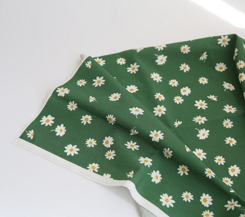 Green Daisy Flowers Cotton Fabric, Floral Fabric, Fabric Flowers, Quality Korean Fabric - Cotton Fabric By the Yard /54898