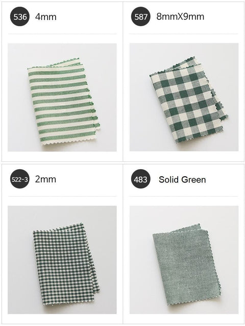 Green Cotton Checker, Stripe Fabric, Yarn Dyed Cotton Fabric, Solid Green Fabric, Quality Korean Fabric - Fabric By the Yard /04503