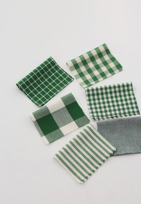 Green Cotton Checker, Stripe Fabric, Yarn Dyed Cotton Fabric, Solid Green Fabric, Quality Korean Fabric - Fabric By the Yard /04503