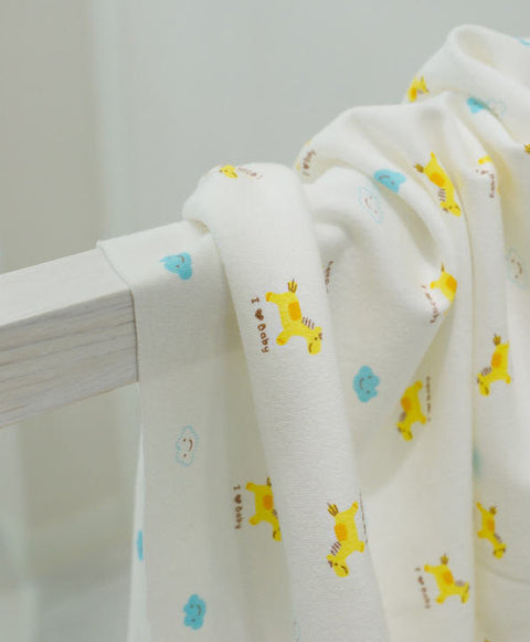 I Love Baby Yellow Pony on White Interlock Knit per Yard 29925