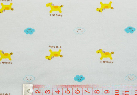 I Love Baby Yellow Pony on White Interlock Knit per Yard 29925