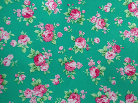 Waterproof Fabric Roses Blue Green By the Yard 46690 GJ