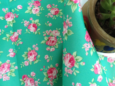 Waterproof Fabric Roses Blue Green By the Yard 46690 GJ