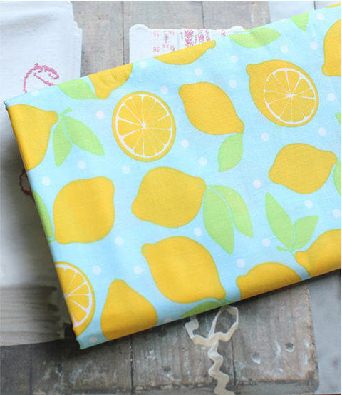 Cotton Blend Fresh Lemons - Pink, Blue or Yellow - By the Yard 36684 / 51665