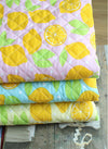 Machine Quilted Cotton Blend Fabric Fresh Lemons - Pink, Blue or Yellow - By the Yard /51661