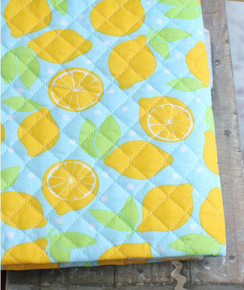 Machine Quilted Cotton Blend Fabric Fresh Lemons - Pink, Blue or Yellow - By the Yard /51661