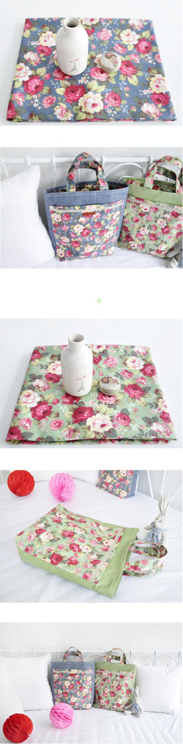 Laminated Cotton Fabric Lady Garden - Pink, Blue, Green or Blue Grey - By the Yard /53262